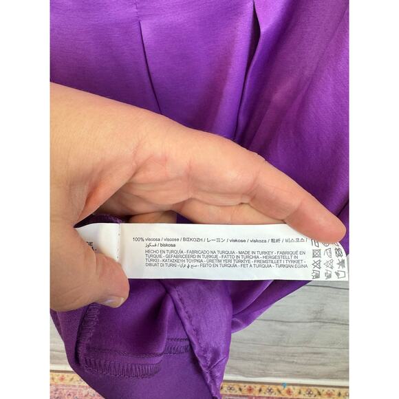 Zara Women's Purple Satin Box Pleat Midi Skirt Size Large - Picture 8 of 10